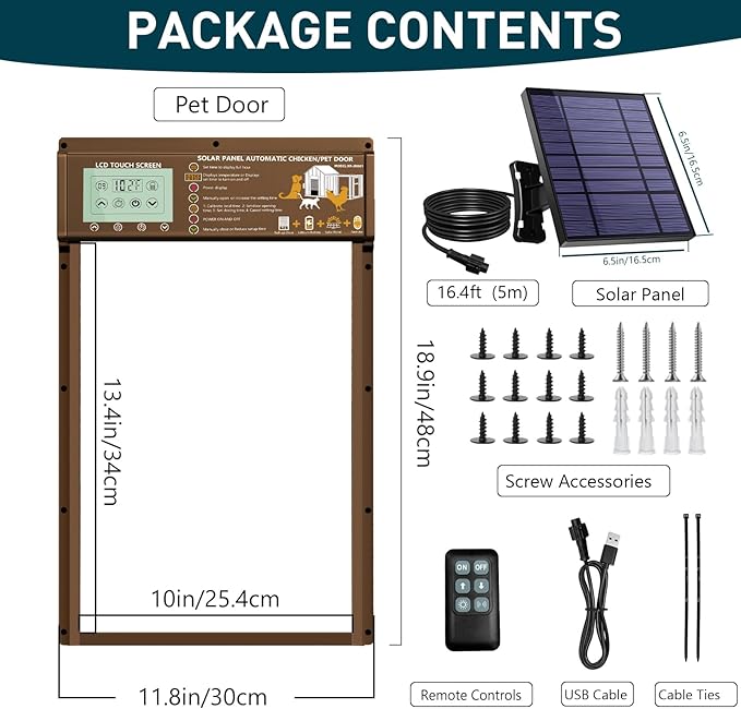 Solar Automatic Cat Door, 5 Smart Modes (Radar, Timer, Light Sensor, Remote, Manual), Aluminum Pet Door for Interior Exterior Doors, Solar Powered or USB Plug-in, Cats (Brown)