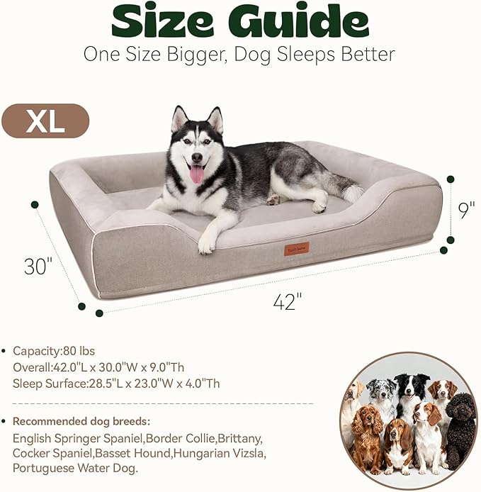 Orthopedic Dog Beds for Extra Large Dogs, Waterproof Cooling Gel Memory Foam XL Pet Bed with Sides, Non-Slip Bottom and Egg-Crate Foam with Washable Removable Cover,42.0" LX30.0 WX9.0 Th Beige