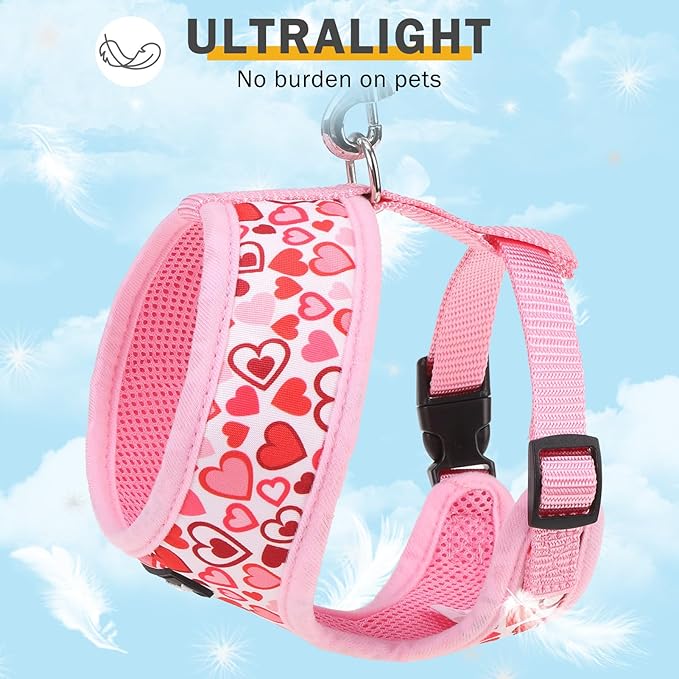 SCENEREAL Valentine's Day No Pull Dog Harness Collar Leash Set for Small Sized Dogs, Soft Mesh Step in Plaid Harnesses for Fall Winter, Adjustable Pet Vest for Outdoor Walking Training and Running, S