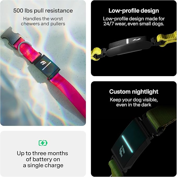 New Fi Series 3+ Smart Dog Tracker Collar [12 Month Membership Included] GPS Tracker for Dogs with Health & Behavior Monitoring, Escape Alerts, Waterproof, LED, Apple Watch Compatible (Blue, Medium)