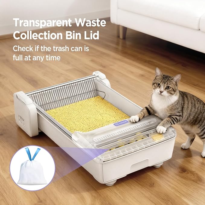 Robotail Fully-Open Automatic Self Cleaning Litter Box, Extra Large Space Electric Cat Litter Box with APP Control Health Monitor, Smart Litter Tray for Multiple Cats, with 20 Liners