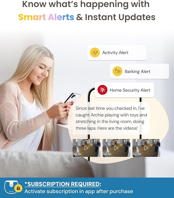 Furbo 360° Dog Camera + Mini [New Subscription Required at Setup] 2-Camera Bundle Nanny Pro Subscription: Dog Safety & Home Security Alerts, Pet Camera with Speaker, Phone App & Night Vision