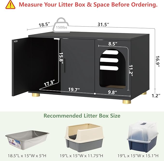 Cat Litter Box Enclosure Furniture, Modern Stackable Litter Box Cabinet with Cat Scratch Mat, Side Table (Black)