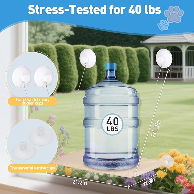 Cats Window Perch, Window cat Bed,Hammock, House, Equipped with Two Powerful Suction Cups, The Load-Bearing Capacity is Stronger, and The cat can Rest Assured to bask in The Sun(Khaki)