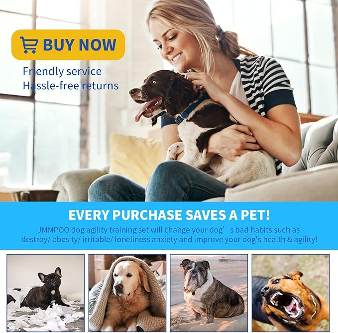 Dog Agility Training Equipment, 72-Piece Obstacle Course Training Starter Kit Indoor Outdoor Game for Dogs with Agility Hurdle, Jump Ring, Weave Poles, Pause Box, Toy Balls and Storage Bag