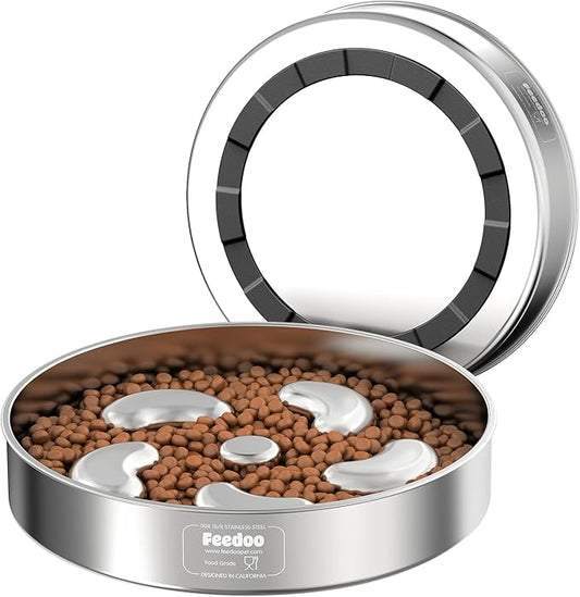 Slow Feeder Dog Bowl-2.5Cups for Large Breeds, Double Wall Food-Grade Stainless Steel, Heavy Duty with Non-Slip Rubber Base, Puzzle Maze Bowl to Slow Down Eating