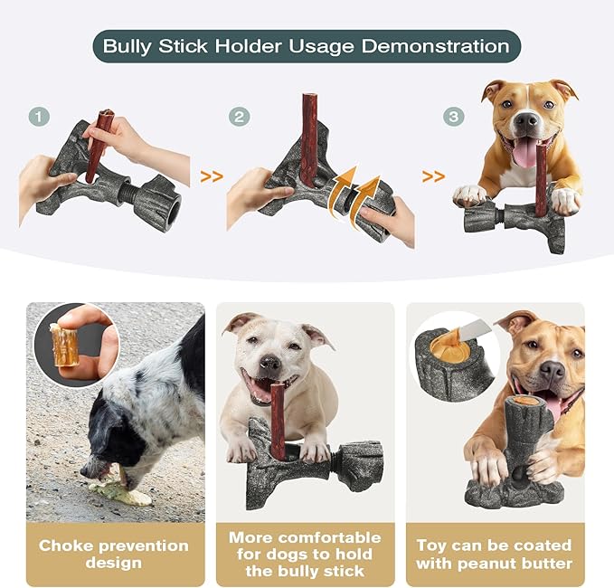 Bully Stick Holder for Dogs, Dog Frozen Toy, Though Dog Toys for Aggressive Chewer, Sturdy Dogs Chew Holder Safety Device to Prevent Choking, BPA-Free, Long-Lasting -Fits Various Bully Sticks