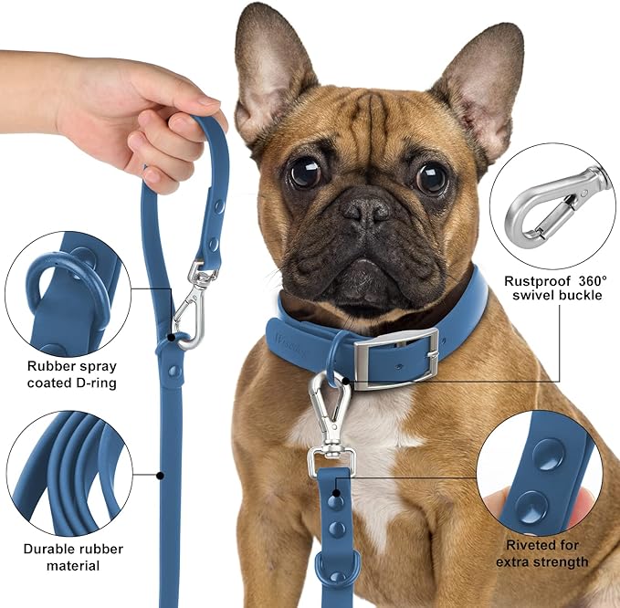 Wisedog Waterproof Dog Leash – 5ft/6ft Adjustable with 2 Metal Swivel Hooks, Easy to Clean Dog Leashes for Small, Medium, Large Breed Dogs (Navy S)