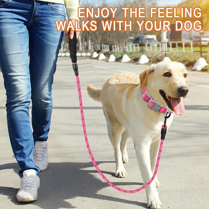 BARKBAY Dog Leashes for Large Dogs Heavy Duty Dog Leash 2 Pack 5 FT with Comfortable Padded Handle Highly Reflective Threads for Medium Large Dogs Walking Training Running (5FT-1/2,Pink+Black)