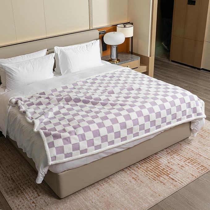 Waterproof Pet Blanket,Purple Checked Dog Stylish Jacquard Blankets for Bed Couch Sofa Covers Pets Throw Blankets for Puppy Cats Washable Reversible Furniture Protection Covers (Purple Check,XXL)