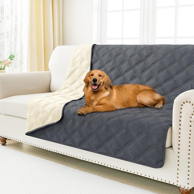 Smiry Waterproof Dog Bed Cover Blanket 52x82, Soft Reversible Pet Blanket, Washable Leakproof Cats Dogs Couch Cover for Sofa, Couch, Furniture, Lattice, Dark Grey/Beige