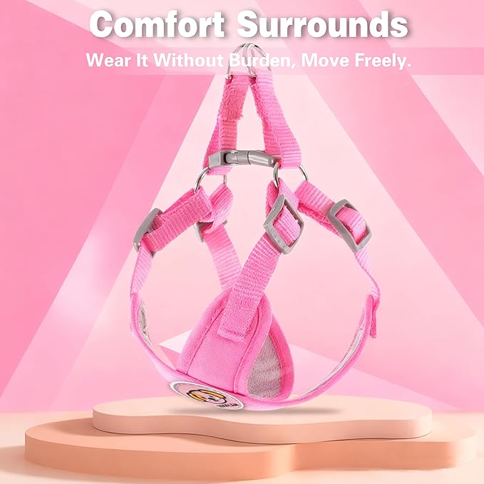 Dog Harness with Leash Set, Puppy Soft Vest No Choke No Pull, Adjustable Neck and Chest, Lightweight Harness and Anti-Twist Pet Leash Combo for Small to Medium Dogs (Pink, S-Small)