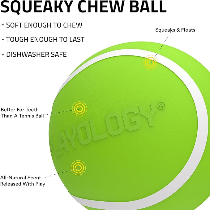 Playology Dog Toys | Squeaky Chew Ball - Bouncy Durable Floating Fetch Ball for Dogs, Value 3-Pack | Small Sweet Potato Scented Toy - Easy to Clean and Made from Non Toxic Materials