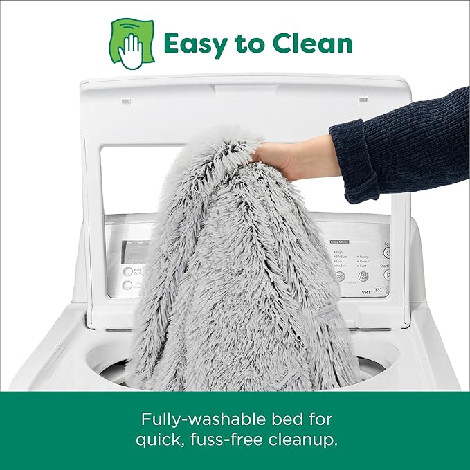 Furhaven 30" Round Calming Donut Dog Bed for Medium/Small Dogs, Refillable w/ Removable Washable Cover, Up to 45 lbs - Shaggy Plush Long Faux Fur Donut Bed -Mist Gray, Medium,30.0"L x 30.0"W x 10.0"Th