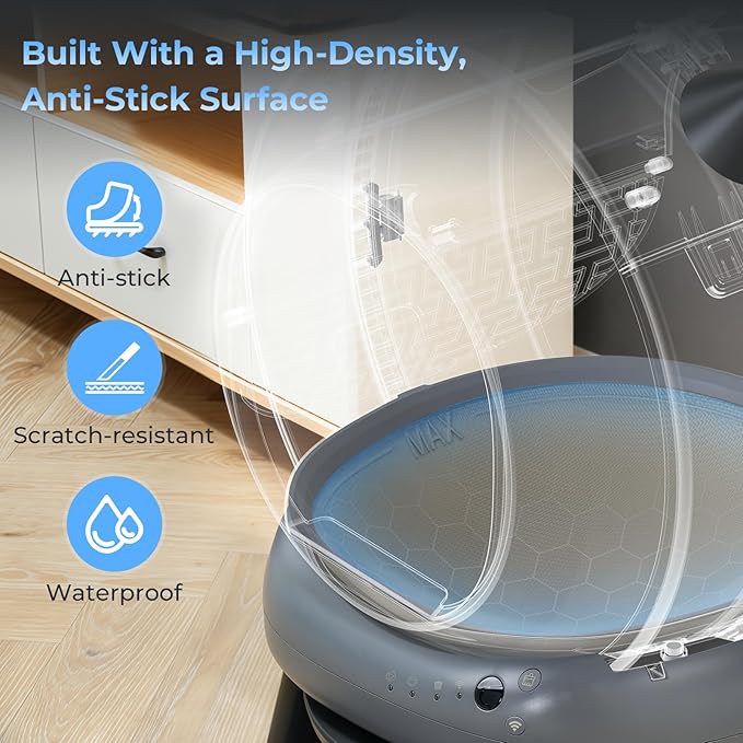 Self Cleaning Litter Box for Cats, Automatic Cat Litter Box with Smart APP Control and Health Monitoring, Includes 2 Roll Trash Bag and Litter Mat, Grey