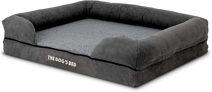 The Dog’s Bed, Medium Grey Plush Memory Foam, Pain Relief: Arthritis, Hip & Elbow Dysplasia, Post Surgery, Lameness, Supportive, Calming, Washable Cover, Veterinary Approved