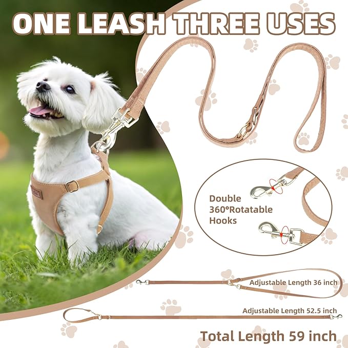 PUPTECK Dog Harness and Leash Set Small Sized, Step-in Cute Puppy Harness, Soft Lightweight Padded Vest, Escape Proof No Pull Pet Harnesses Easy for Walking, Khaki, XS