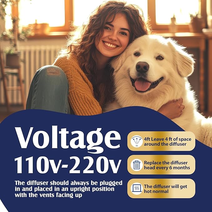 Dog Calming Pheromones Diffuser, 6 in 1 Kit Appeasing Pheromone Diffuser to Calm Dogs, Dog Anxiety Relief Lasting 120 Days with 2 Diffuser + 4 48ml Refill