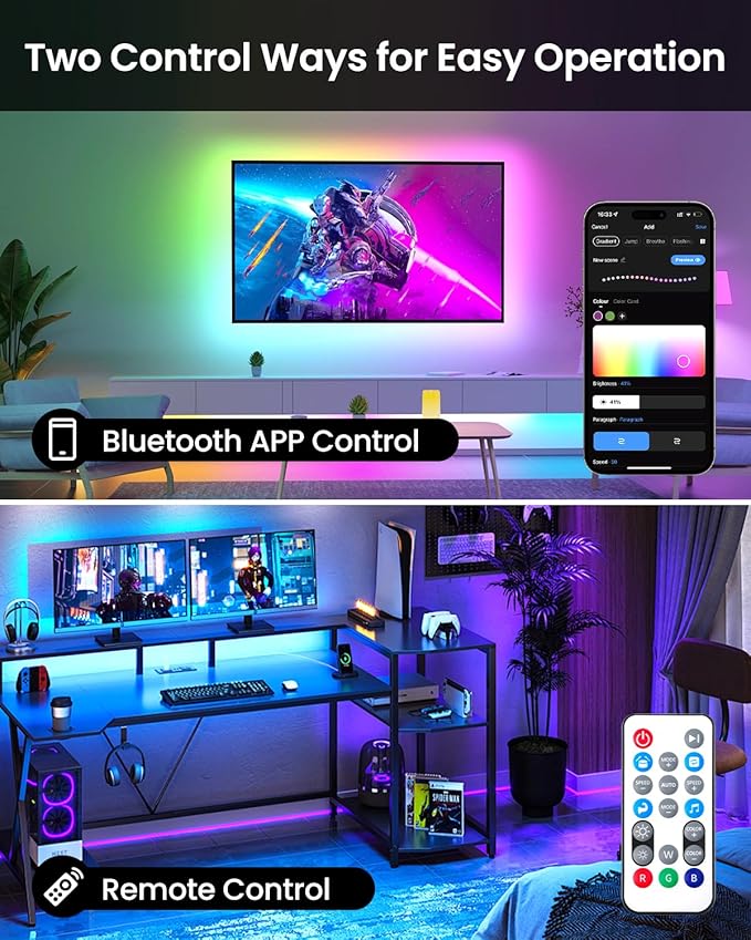 Pak LED Strip Lights 104ft(2x52ft), RGBIC Color Changing Smart Lights with App, Remote & Voice Control, Music Sync, 64 Scenes, Flexible, DIY Cuttable, Easy Installation for Bedroom, TV, Gaming, Party