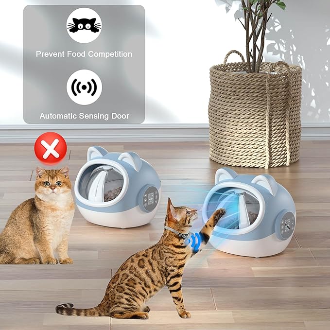RFID Smart Pet Feeder with Dual Collar Tags – Automatic Food Bowl with Scheduled Feeding Times, LCD Display, Voice Recorder, Supports Wet & Dry Food for Multi-Pet Households