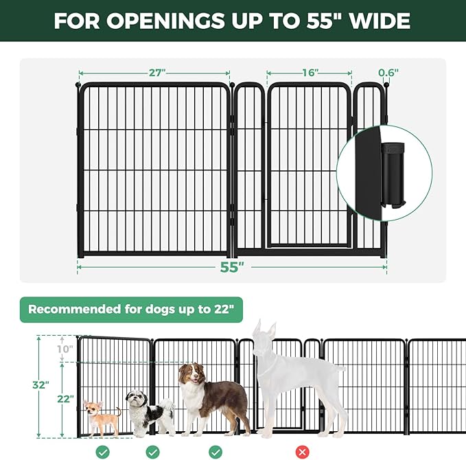 FXW Dog Gate Extra Wide Designed for Indoor Use, Adjustable Width Up to 55-inch Wide (32" H 2 Wire Panels for Small and Medium Dogs), Black