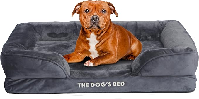 The Dog’s Bed, Orthopedic Standard Foam Waterproof Dog Bed with Standard Support, Large Grey Plush, Waterproof, Supportive Dog Bed with Replaceable Covers, Veterinary Approved