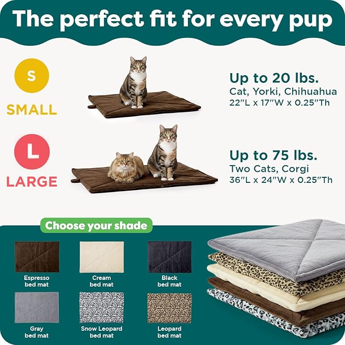 FurHaven ThermaNAP Self Warming Cat Mat, Dog Bed for Crates with Self-Warming Technology for Cozy Rest, Fully Machine Washable, Small, Plush Faux Fur, Black