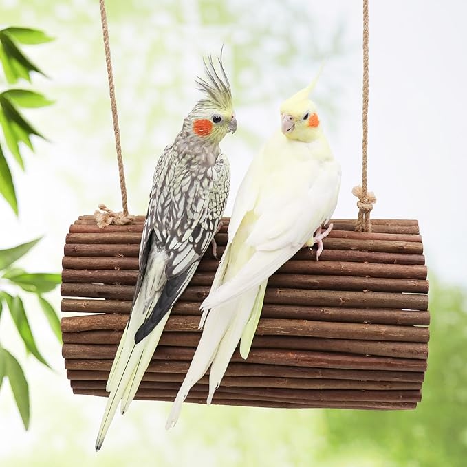 Parrot Swing Toys, Hanging Perch Stand, Natural Willow Wood Hammock, Bird Cage Accessories for Parakeets, Cockatiels, Lovebirds, Hamster, Rat (6.3" in Diameter)
