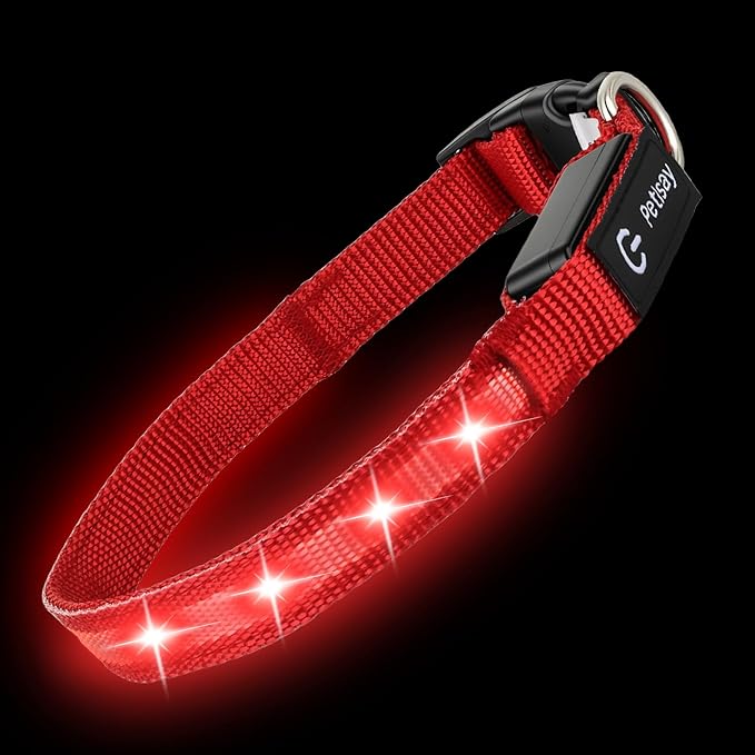 LED Dog Collar for Small Dogs Cats - Fully Waterproof & Adjustable Glow Collar - USB-C Rechargeable for Night Walking, Safety - Flashing Lighted Collar for Dogs(Red,S)