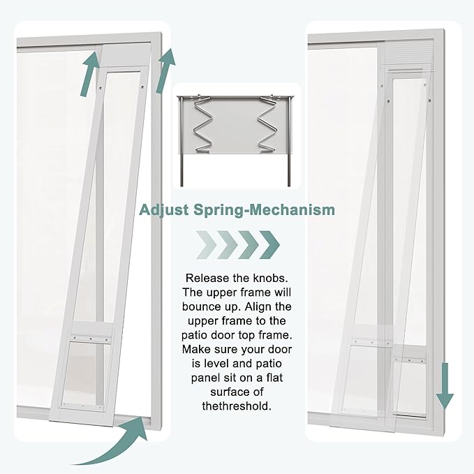 Dog Door for Sliding Glass Doors, Adjustable Height 91"-95 9/16" Aluminum Frame Tempered Sliding Door Dog Doors Insert with Lock,XL Transparent 10" x 15" Flap Size for Large Dogs