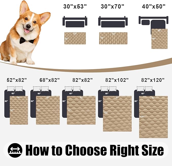 Smiry Waterproof Dog Bed Cover Blanket, Soft Reversible Pet Blanket, Washable Leakproof Cats Dogs Couch Cover for Sofa, Couch, Furniture, Plaid (52x82 Inch, Camel/Beige)