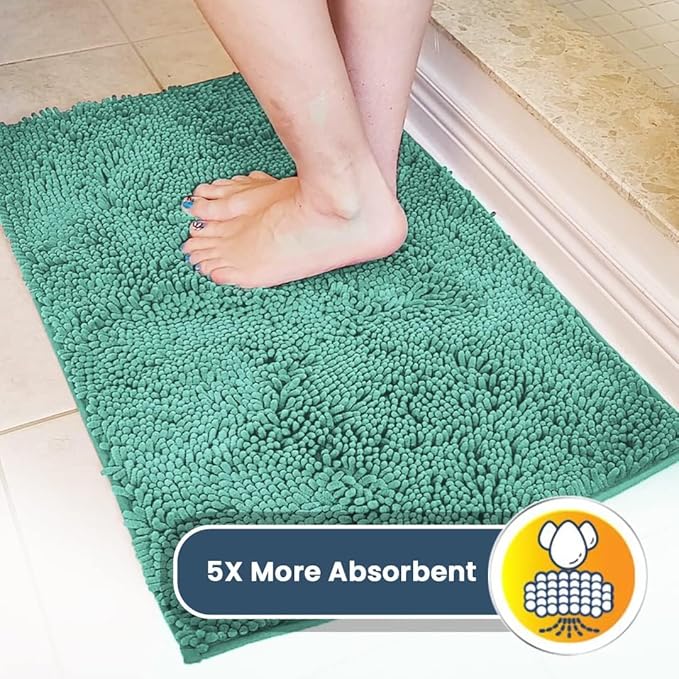 Muddy Mat® AS-SEEN-ON-TV Highly Absorbent Microfiber Door Mat and Pet Rug, Non Slip Thick Washable Area and Bath Mat Soft Chenille for Kitchen Bedroom Indoor and Outdoor - Seafoam Green 24" x 96"