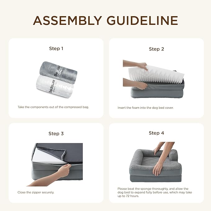 Bedsure XL Self Warming Orthopedic Dog Bed for Extra Large Dogs - Washable XLarge Dog Bed Waterproof, Comfort Pet Couch with Removable Cover, Pets Sofa with Nonskid Bottom, Grey, Non-Electric