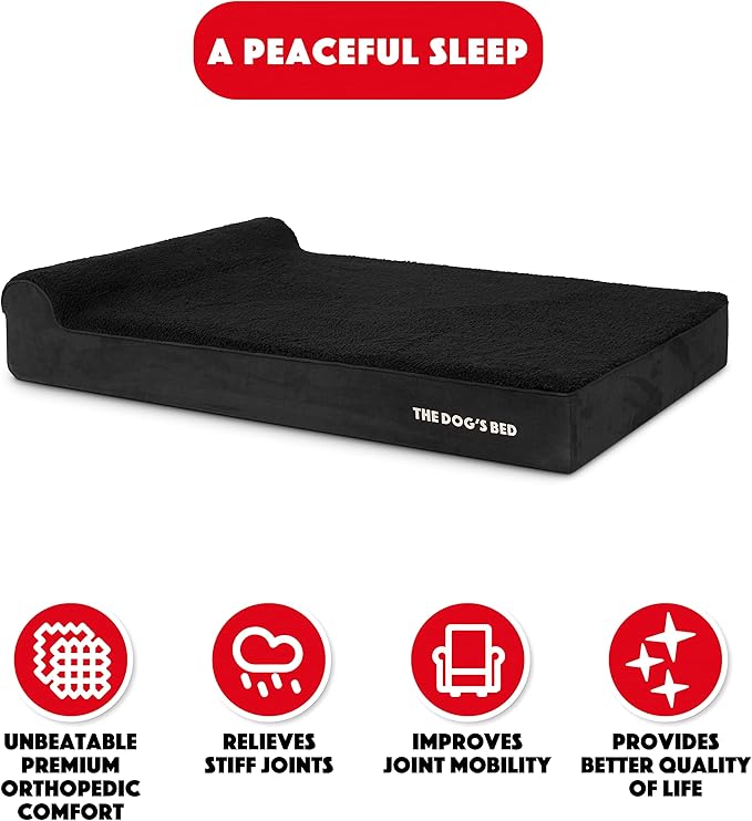 The Dog’s Bed Orthopedic Headrest Dog Bed XXL Black Plush, Memory Foam, Pain Relief for Arthritis, Hip & Elbow Dysplasia, Post Surgery, Lameness, Waterproof Washable Cover