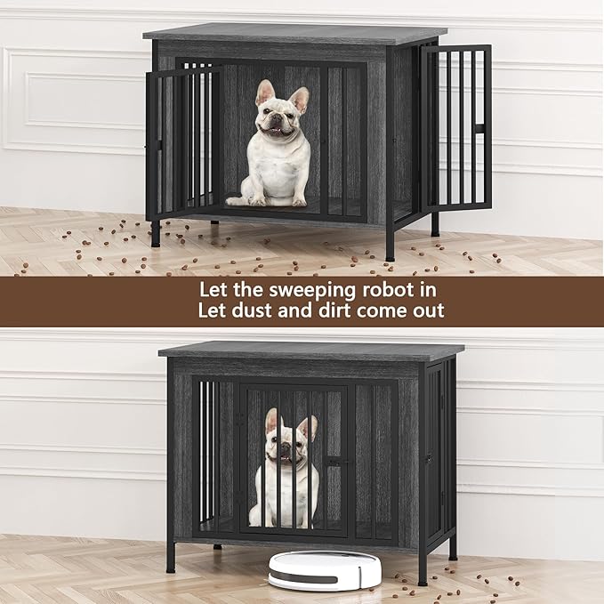 EasyCom Dog Crate Furniture for 1 or 2 Dogs, Heavy Duty Single/Double Dog Crates for Small/Medium/Large Dogs, Dog Kennel Furniture Indoor as TV Stand, Medium Size 31.5" L(20-35 Pounds), Dark Grey