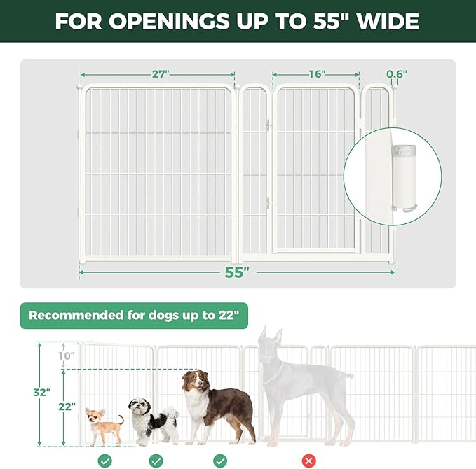 FXW Dog Gate Extra Wide Designed for Indoor Use, Adjustable Width Up to 55-inch Wide (32" H 2 Wire Panels for Small and Medium Dogs), White