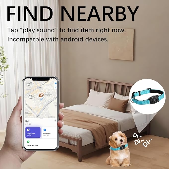 Tracking Collar for Dogs Waterproof Adjustable Air Tag Dog Collar Holder, Comfortable Dog Collars for Small Medium Large Dogs (SkyBlue, M)
