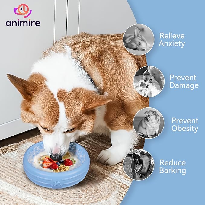 Dog Lick Bowl, Animire Freeze Lick Mat for Dogs, Non-Slip Slow Feeder Licking Bowl Enrichment Treat for Distraction Anxiety Relief, Food Grade Silicone, Dishwasher Safe(Baby Blue,L)