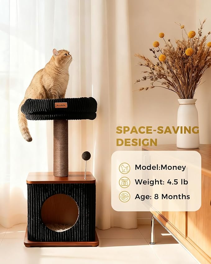 Modern Cat Tree for Indoor Cats, Nordic Loft Style, Wooden Cat Tower with Sisal Scratching Posts, Soft Padded Beds & Cozy Condos, Floor-Mounted for Kittens & Adult Cats