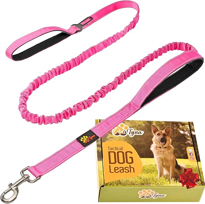 ADITYNA Tactical Bungee Dog Leash 6ft-7.5ft - Shock Absorbing Lead with 2 Padded Handles, Metal Clasp, Car Seatbelt - Heavy Duty No Pull for Medium, Large & XL Breeds