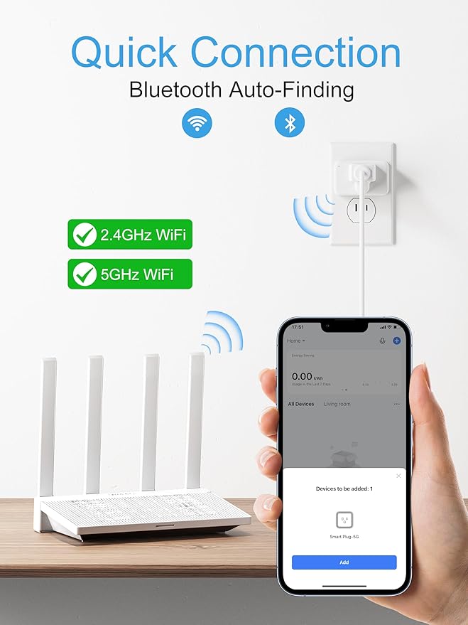 EIGHTREE Mini Smart Plug 𝟓𝐆𝐇𝐳 𝐖𝐢-𝐅𝐢 𝐂𝐨𝐦𝐩𝐚𝐭𝐢𝐛𝐥𝐞 𝟏𝟓𝐀, Smart Plugs That Work with Alexa & Google Home & SmartThings, Energy Monitor, Remote Control, Timer & Schedule, Wi-Fi Plugs