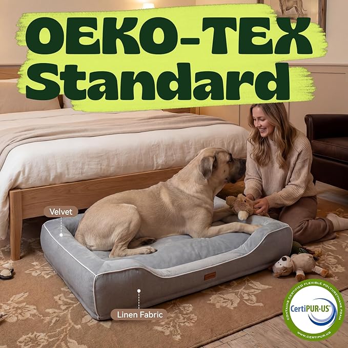 Extra Large Orthopedic Dog Bed with Cooling Gel Memory Foam,Waterproof XXL Dog Couch Bed with Removable Washable Cover,48 inch Pet Sofa with High Resilience Foam Sides for Old Pets,Grey