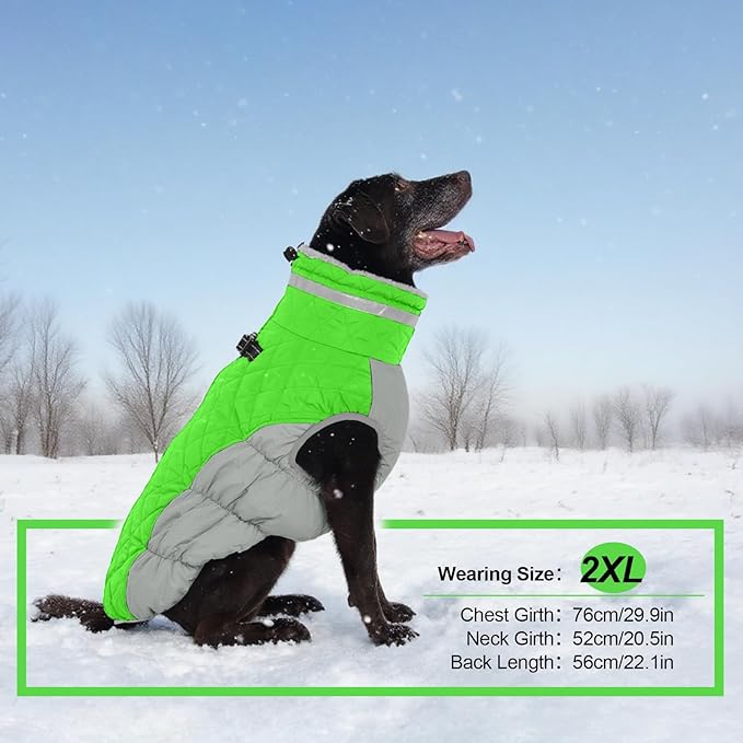 Warm Dog Coats for Large Dogs, Waterproof Dog Jacket with Harness Built in, Zipper Clousure, Fleece Lining, Turtleneck, for Cold Weather, Pet Snowsuit for Border Collie, Golden Retriever- XXL