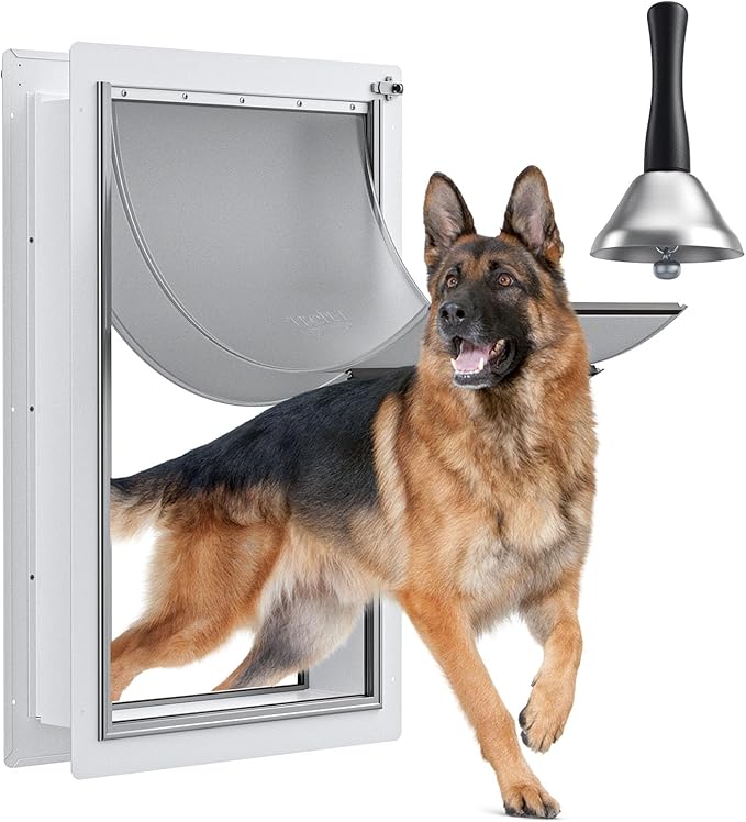 Dog Door for Wall - Steel Frame, Telescoping Tunnel & Double Food-Grade Silicone Flaps Pet Door, XL Dog Door with Secure Lock (Pets Up to 220 lbs)