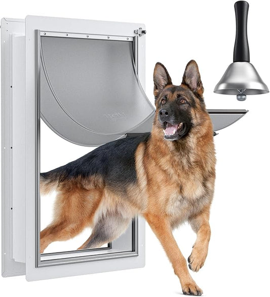 Dog Door for Wall - Steel Frame, Telescoping Tunnel & Double Food-Grade Silicone Flaps Pet Door, XL Dog Door with Secure Lock (Pets Up to 220 lbs)
