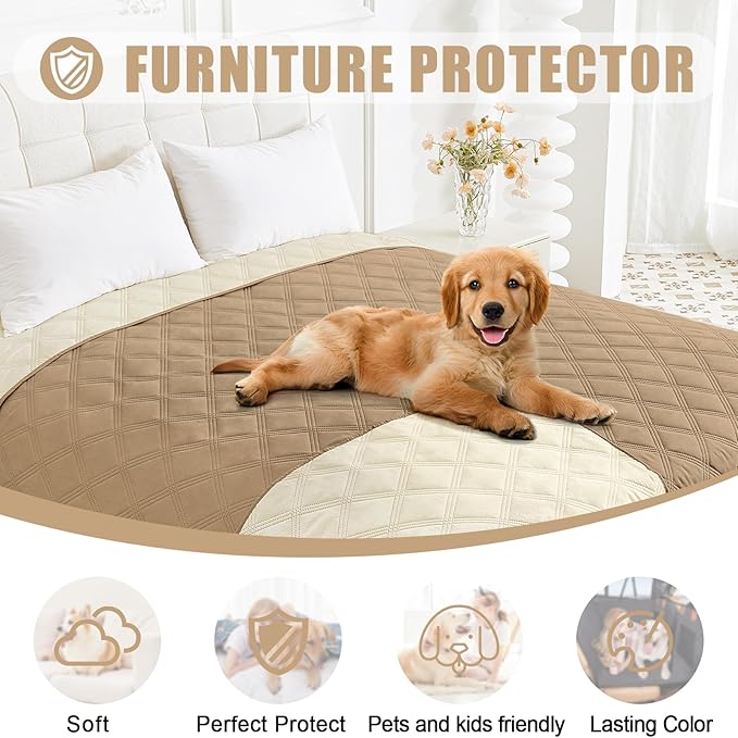 Smiry Waterproof Dog Bed Cover Blanket 52x82, Soft Reversible Pet Blanket, Washable Leakproof Cats Dogs Couch Cover for Sofa, Couch, Furniture, Lattice, Camel/Beige