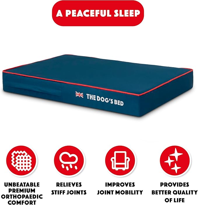 The Dog’s Bed Orthopedic Memory Foam Dog Bed Medium Blue Oxford with Red Trim UK Flag, Pain Relief for Arthritis, Hip & Elbow Dysplasia Post Surgery Supportive, Waterproof Washable Veterinary Approved