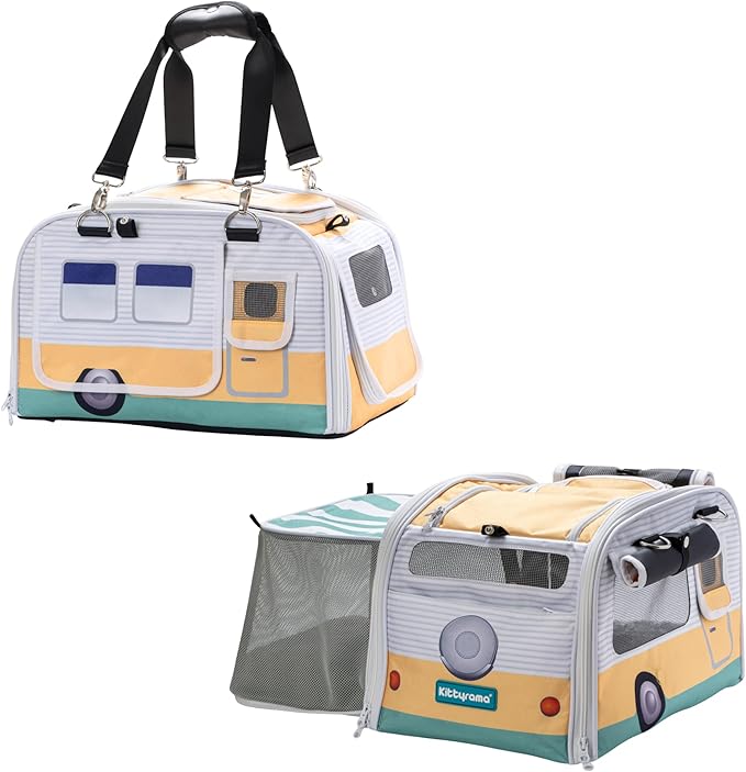 New Premium Soft-Sided 2-in-1 Kittyrama Cat Carrier & Home Hideaway – Vet-Recommended Calming Den, Dual-Use Lounge & Travel Carrier with SBS Zippers, Airline-Approved Under-Seat Fit