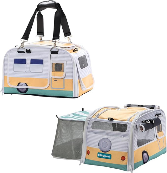 New Premium Soft-Sided 2-in-1 Kittyrama Cat Carrier & Home Hideaway – Vet-Recommended Calming Den, Dual-Use Lounge & Travel Carrier with SBS Zippers, Airline-Approved Under-Seat Fit