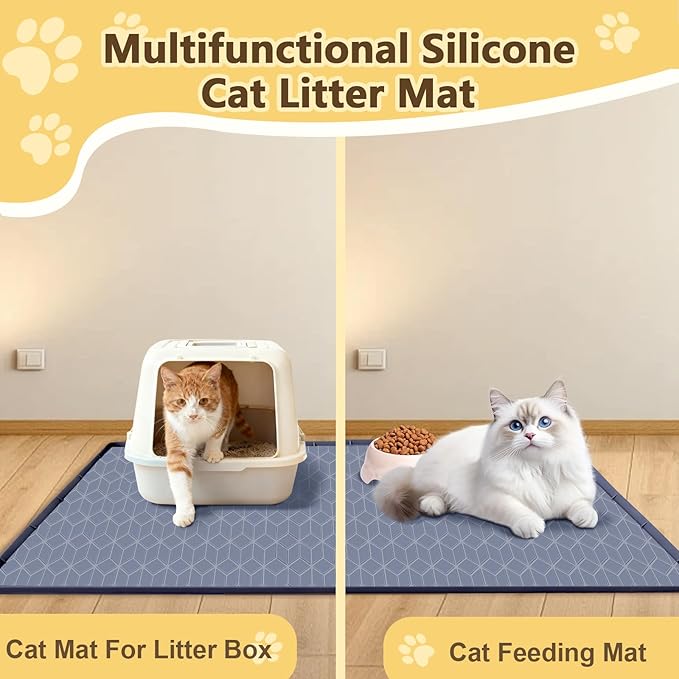 Cat Litter Mat Extra Large 34"x22" Silicone Waterproof Litter Trapping Mat for Litter Box, Non-Slip Urine-Proof Kitty Litter Box Mat with Deep Grooves, Easy Clean Scatter Control Pet Mat (Gray)